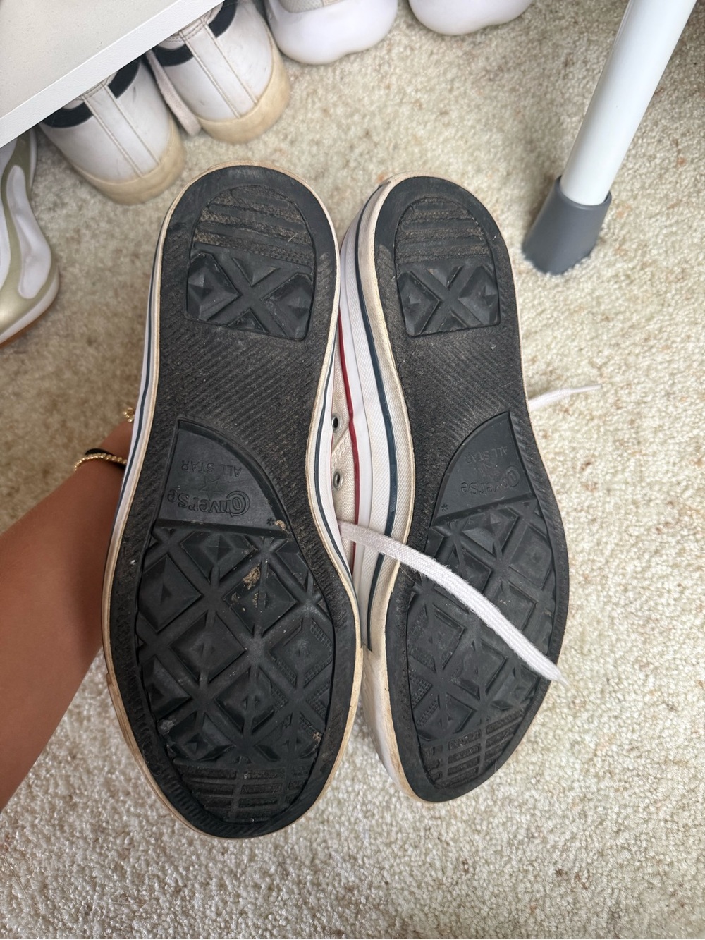 Converse All Star Mid-Top Sneakers in White with Red Stripe - Picture 4 of 4